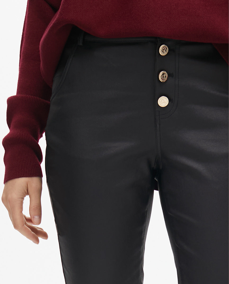 Beige Waxed Flared Pants