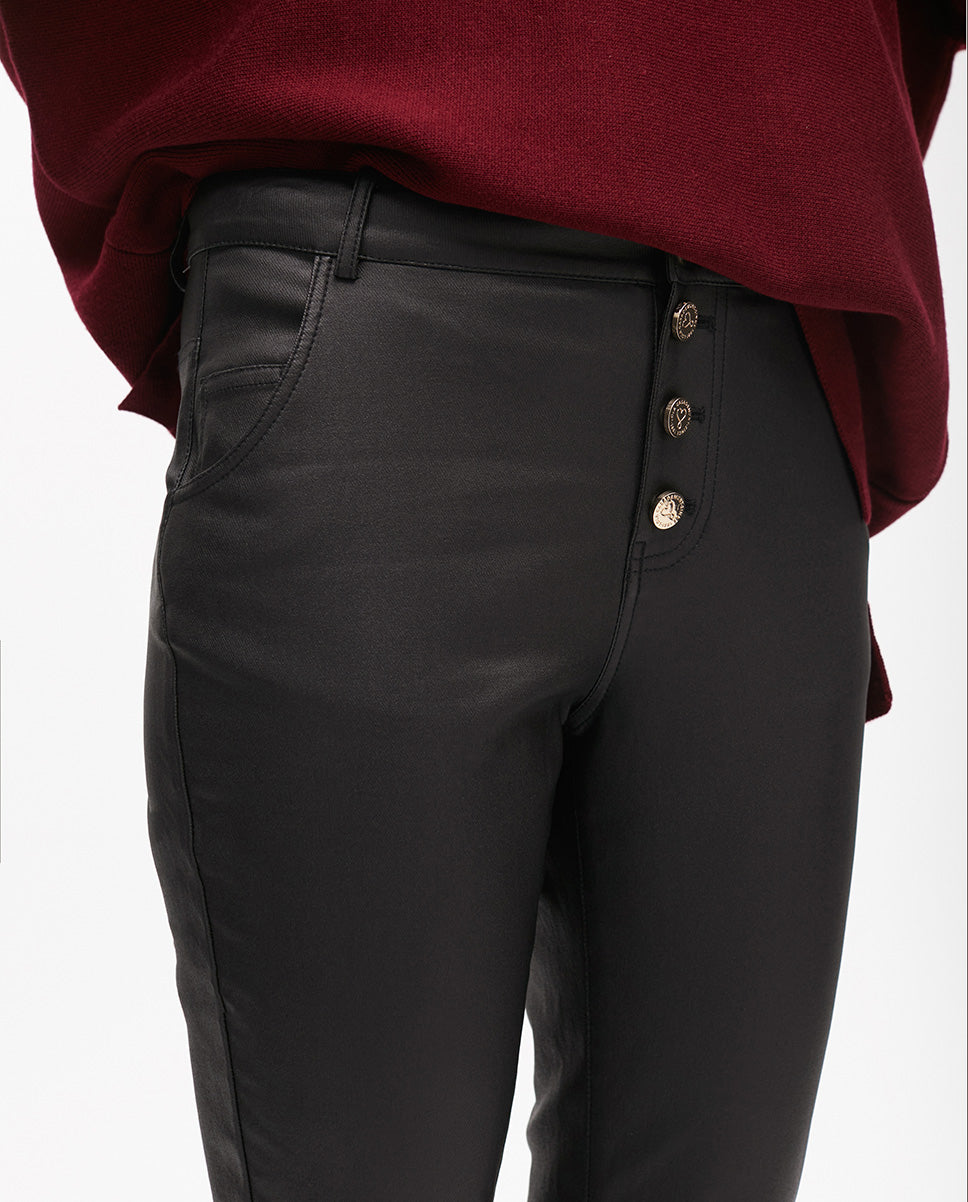 Beige Waxed Flared Pants