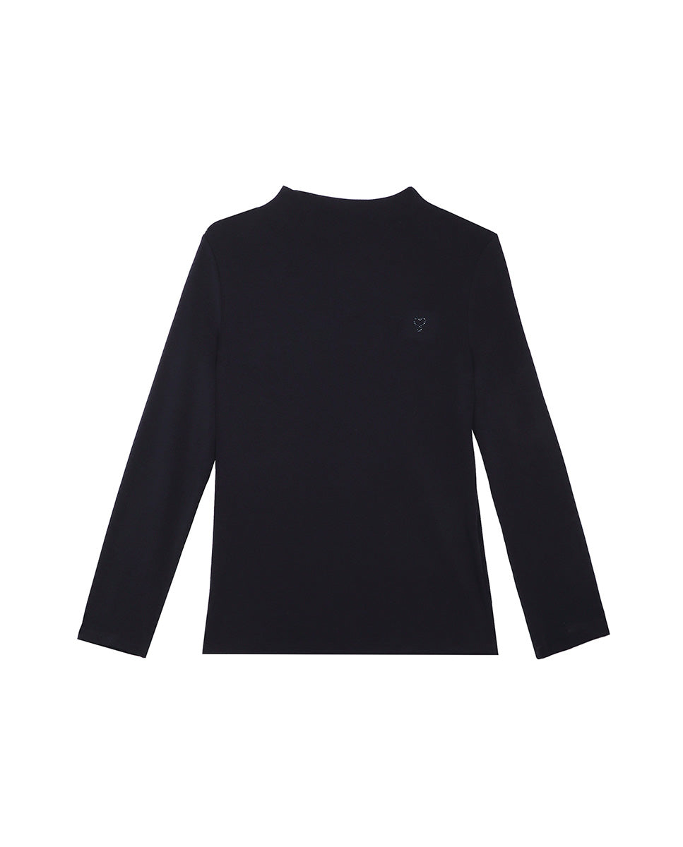 Striped mock neck T-shirt with long sleeves
