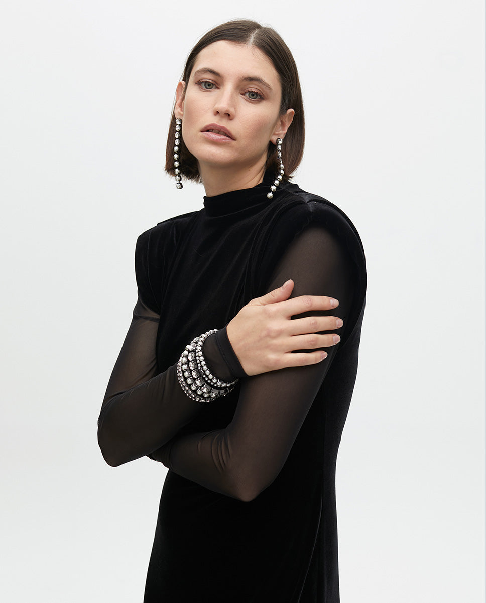 Long Velvet Dress with Transparent Sleeves