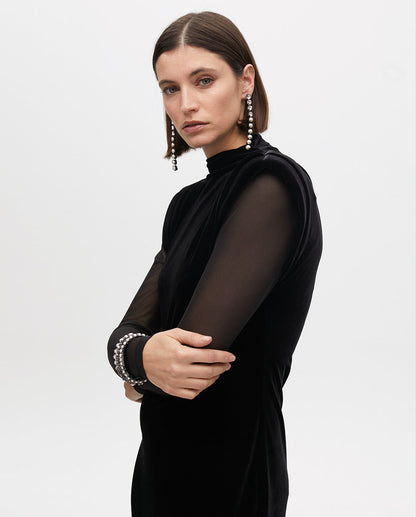 Long Velvet Dress with Transparent Sleeves