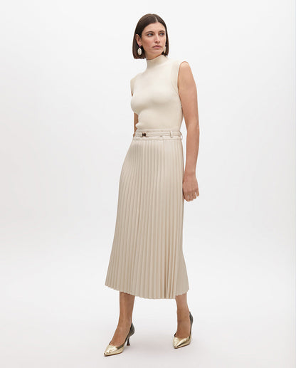 Midi Dress with Leather Effect Pleated Skirt