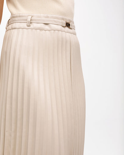 Midi Dress with Leather Effect Pleated Skirt