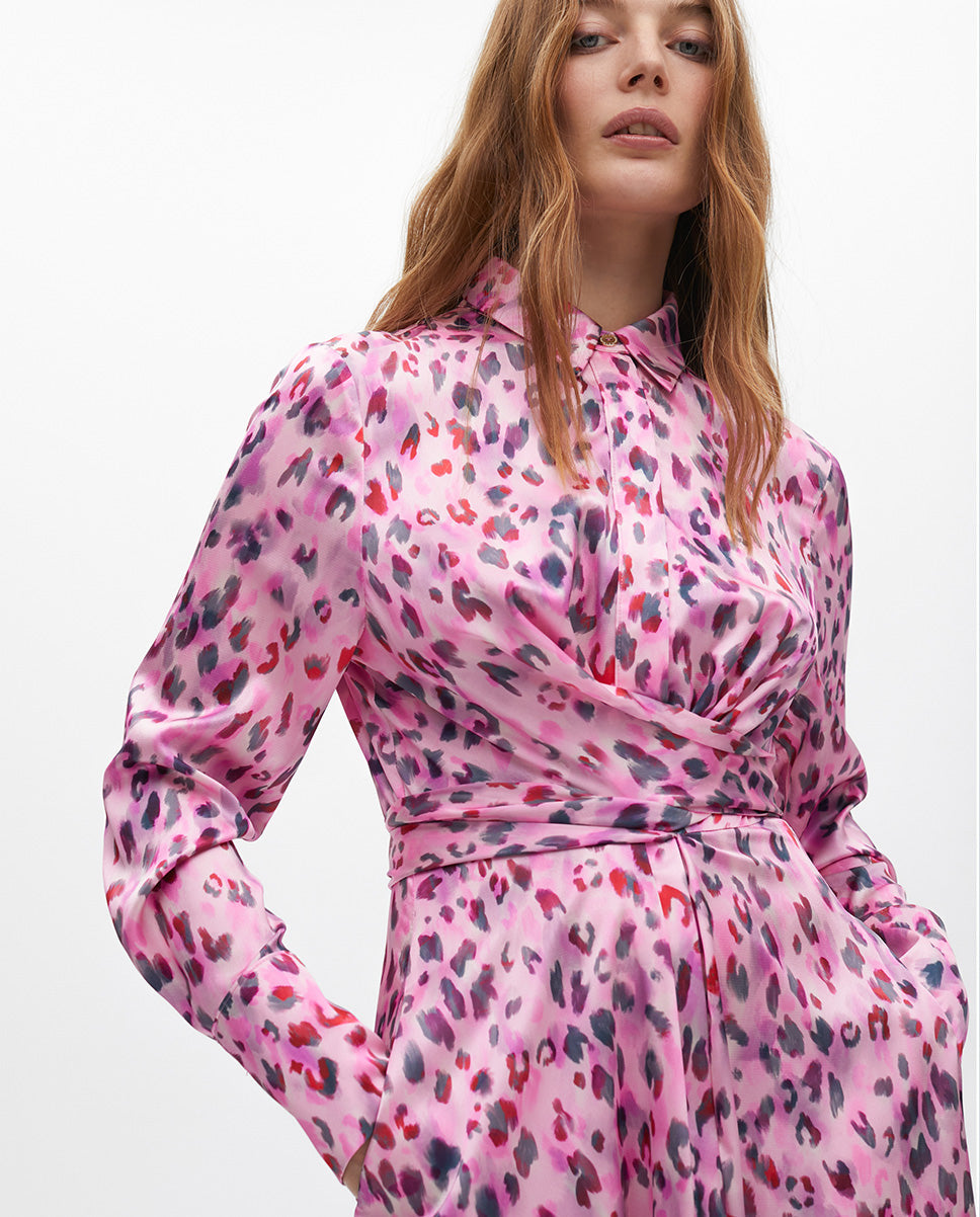 Animal Print Shirt Midi Dress