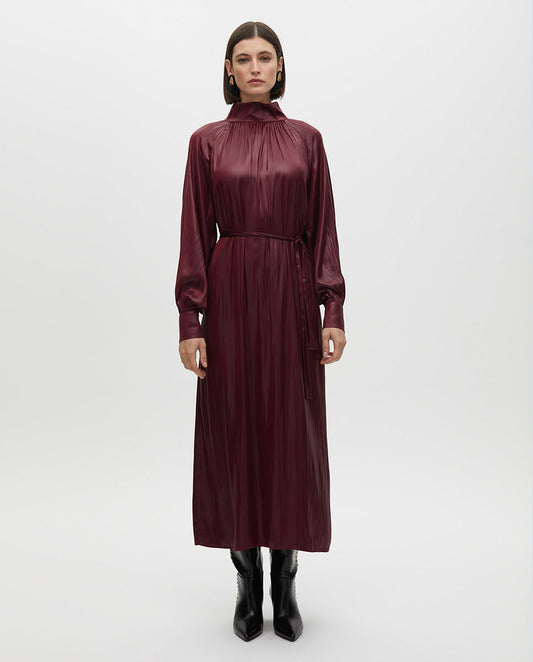 High Neck Dress with Waxed Effect Belt