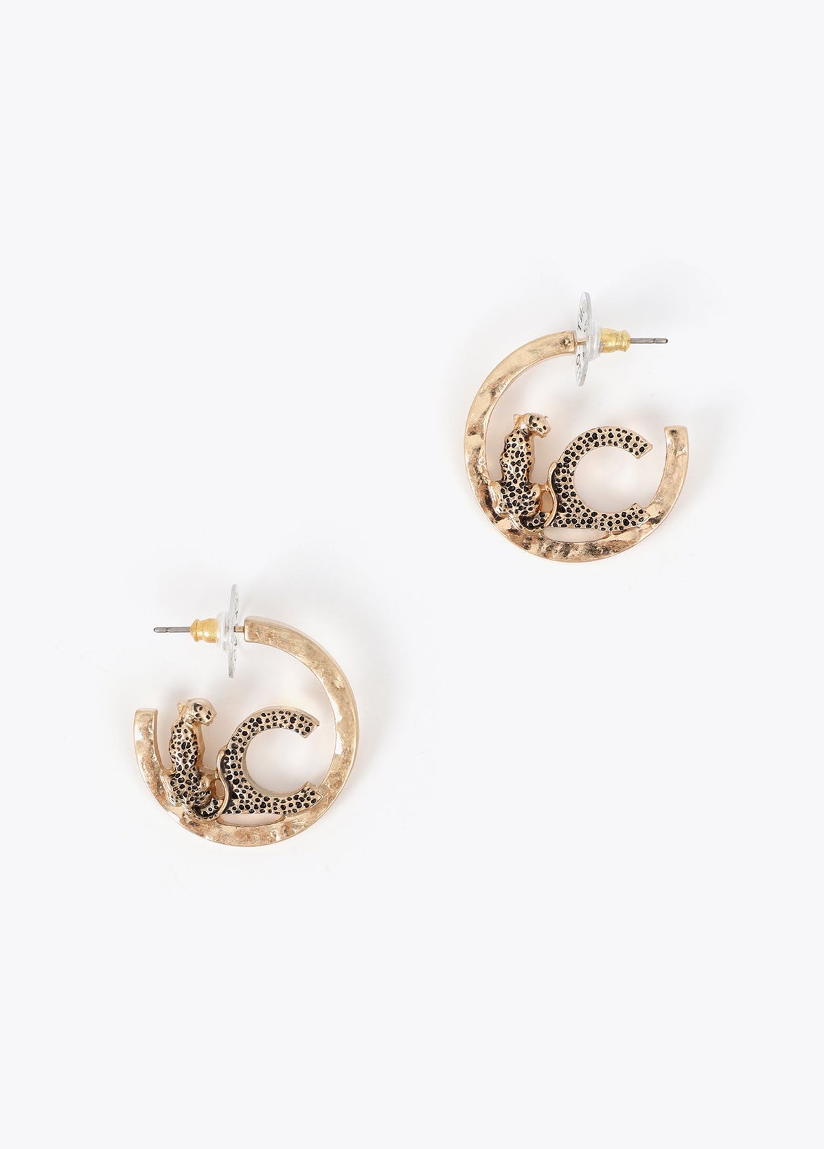 lf2603002-Personalized hoop earrings with animal logo finished texture-Gold