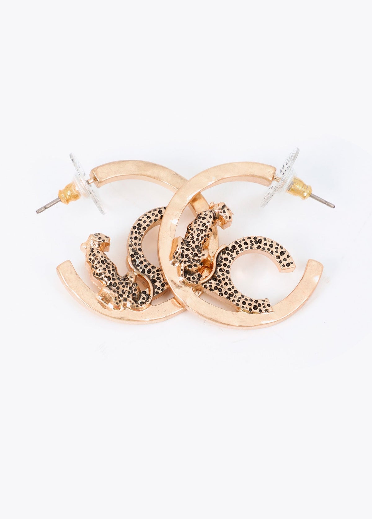 lf2603002-Personalized hoop earrings with animal logo finished texture-Gold