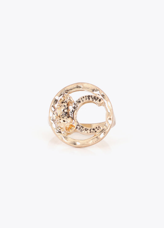 lf2603004-Personalized ring with animal logo finished texture-Gold