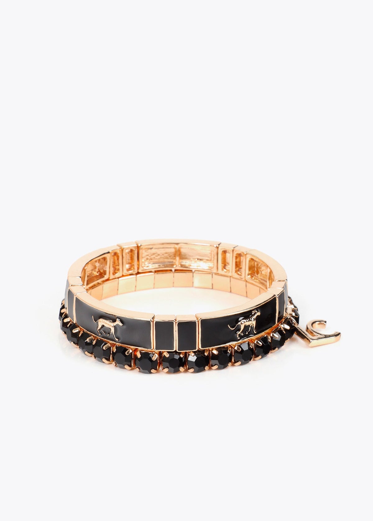 lf2603014-Set of custom lacquered elastic bracelets-Orange-Black