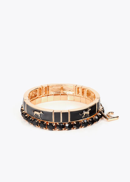 lf2603014-Set of custom lacquered elastic bracelets-Orange-Black