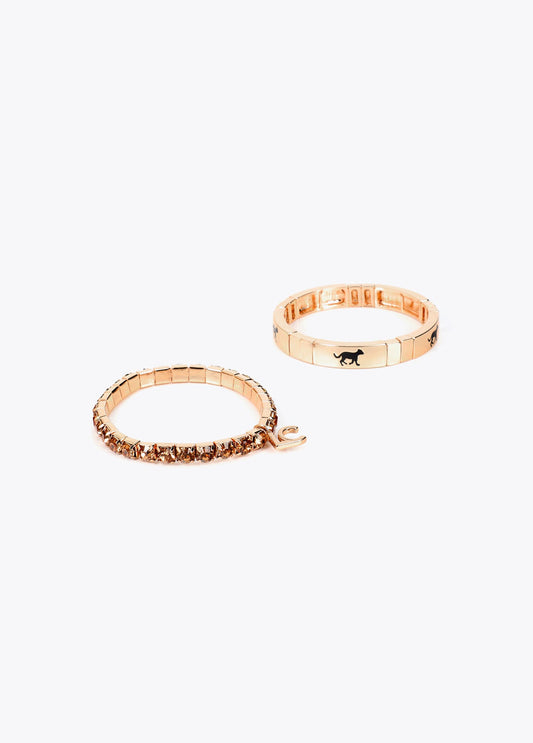 lf2603014-Set of custom lacquered elastic bracelets-Metal-Brown