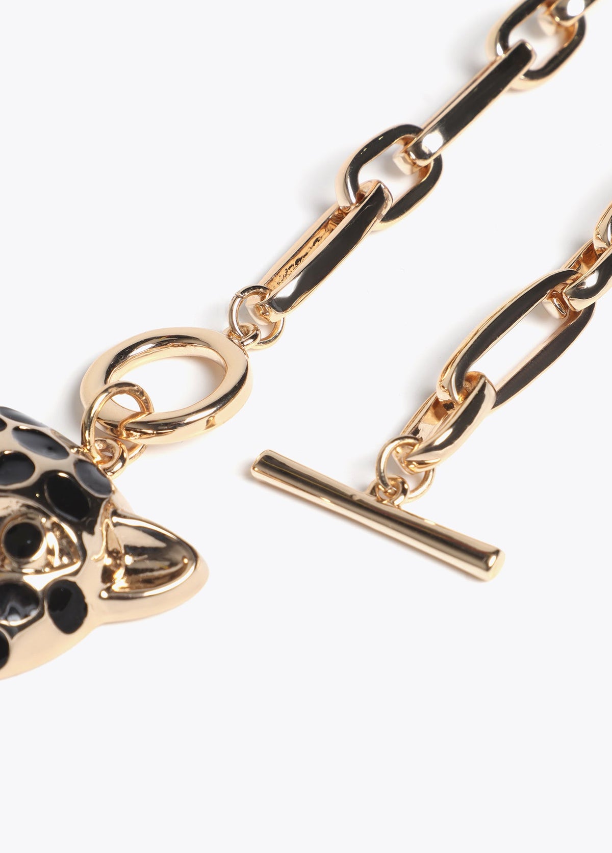 lf2603020-Necklace chain front closure leopard head pendant-Gold
