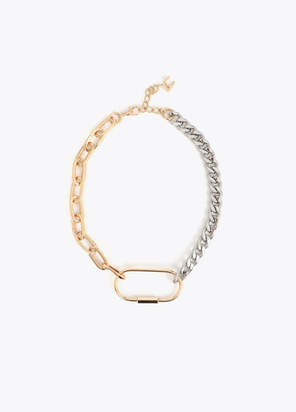 lf2603050-Two-tone chain necklace with front carabiner-Metal-Metal
