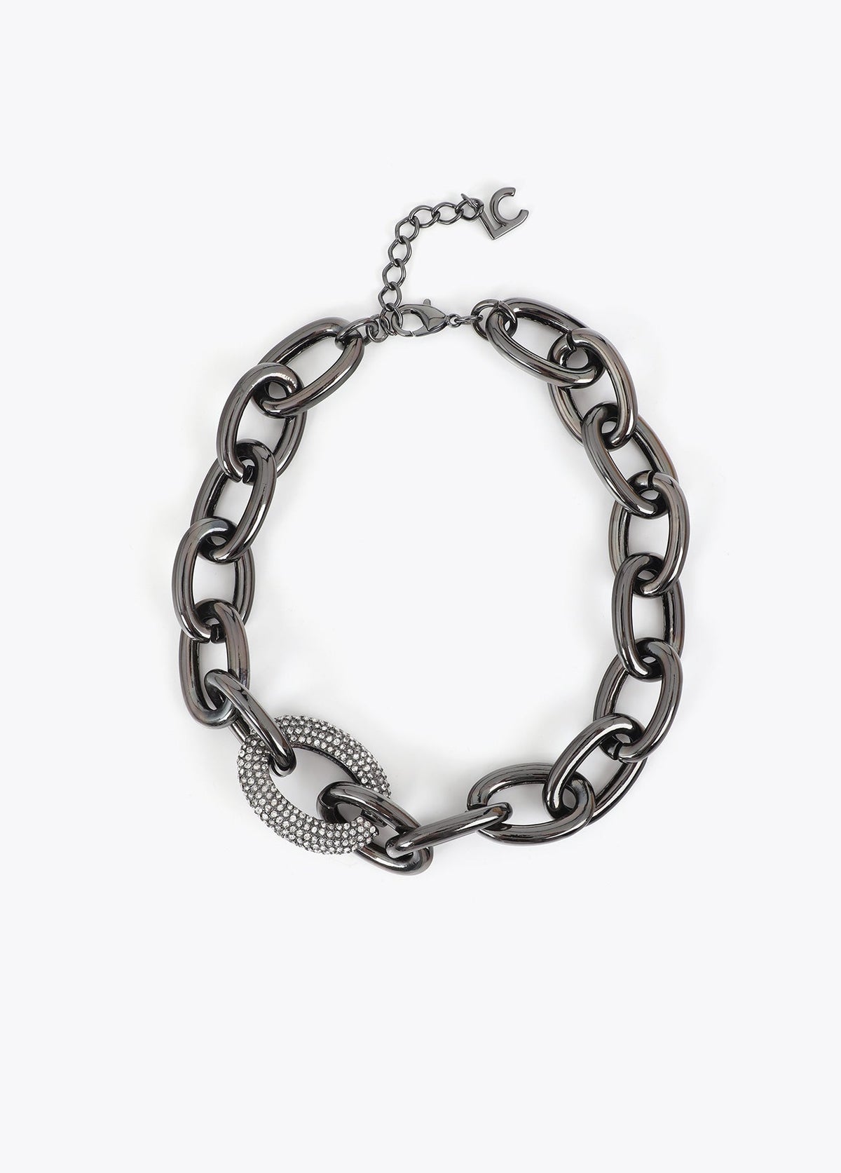 lf2603062-Short chain necklace with crystal link-Silver