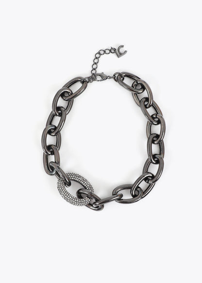 lf2603062-Short chain necklace with crystal link-Silver