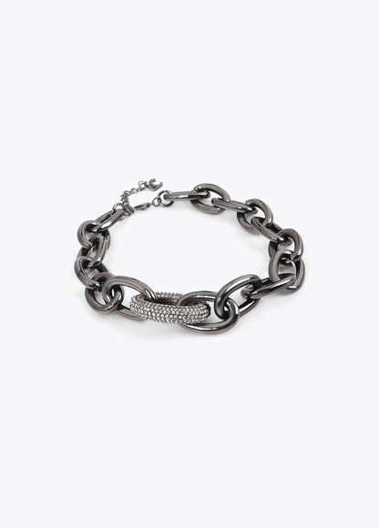 lf2603062-Short chain necklace with crystal link-Silver