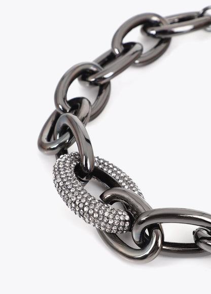 lf2603062-Short chain necklace with crystal link-Silver