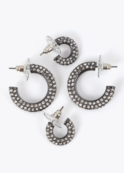 lf2603064-Pack of crystal hoop earrings-Silver