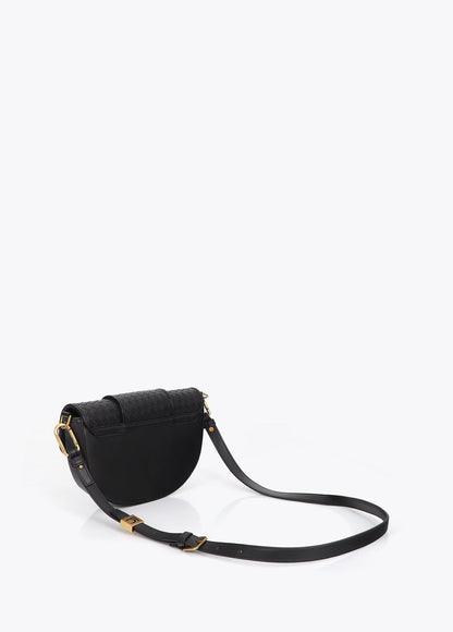 lf2604018-Half moon crossbody bag braided material-Black