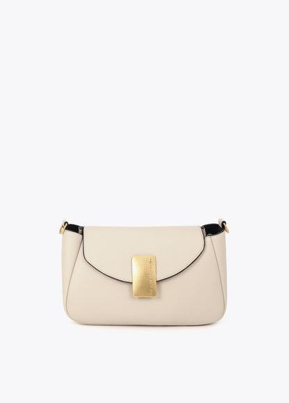 lf2604030-Leather-effect shoulder bag with metal closure detail-Ecru