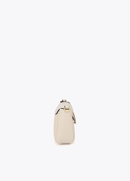 lf2604030-Leather-effect shoulder bag with metal closure detail-Ecru