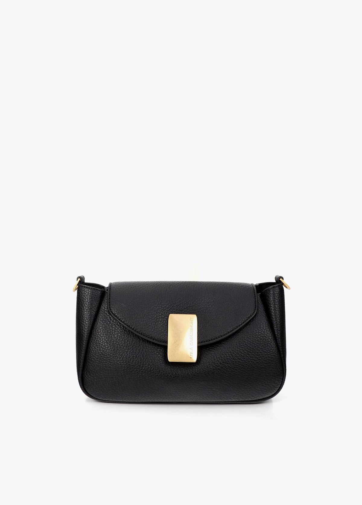 lf2604030-Leather-effect shoulder bag with metal closure detail-Black