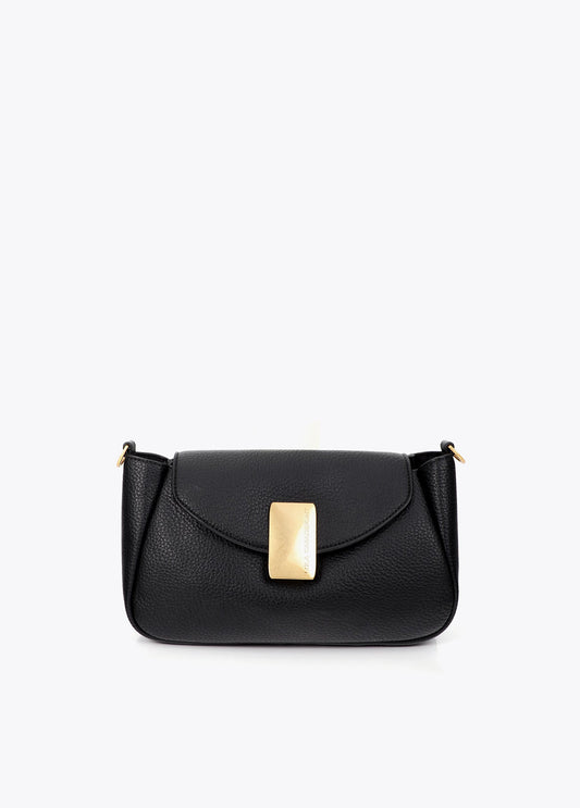 lf2604030-Leather-effect shoulder bag with metal closure detail-Black