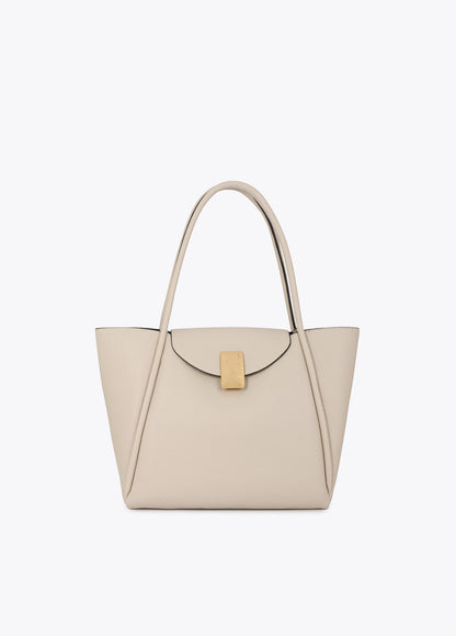 lf2604031-Leather effect shopper detail metal closure-Ecru
