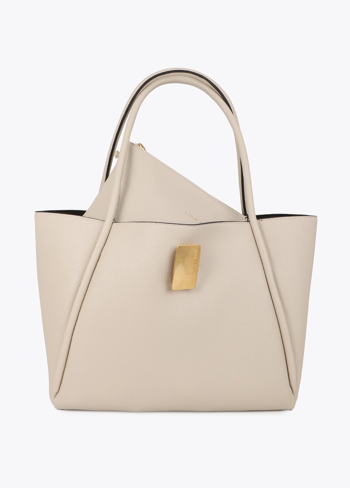 lf2604031-Leather effect shopper detail metal closure-Ecru