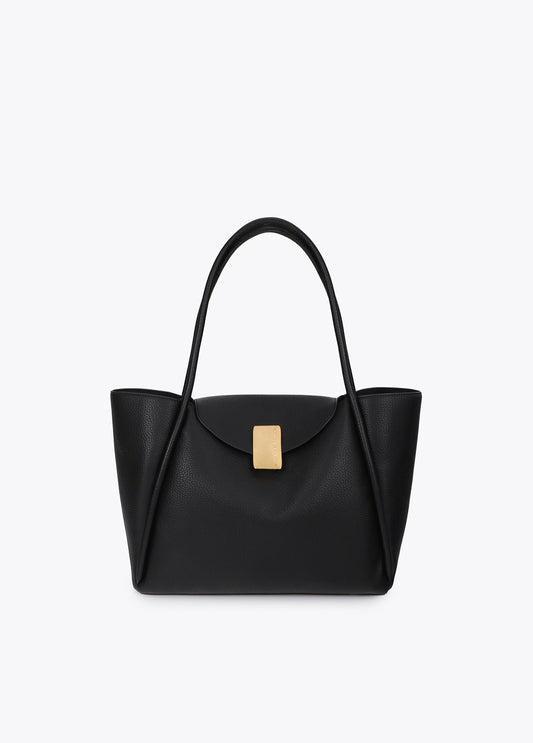 lf2604031-Leather effect shopper detail metal closure-Black