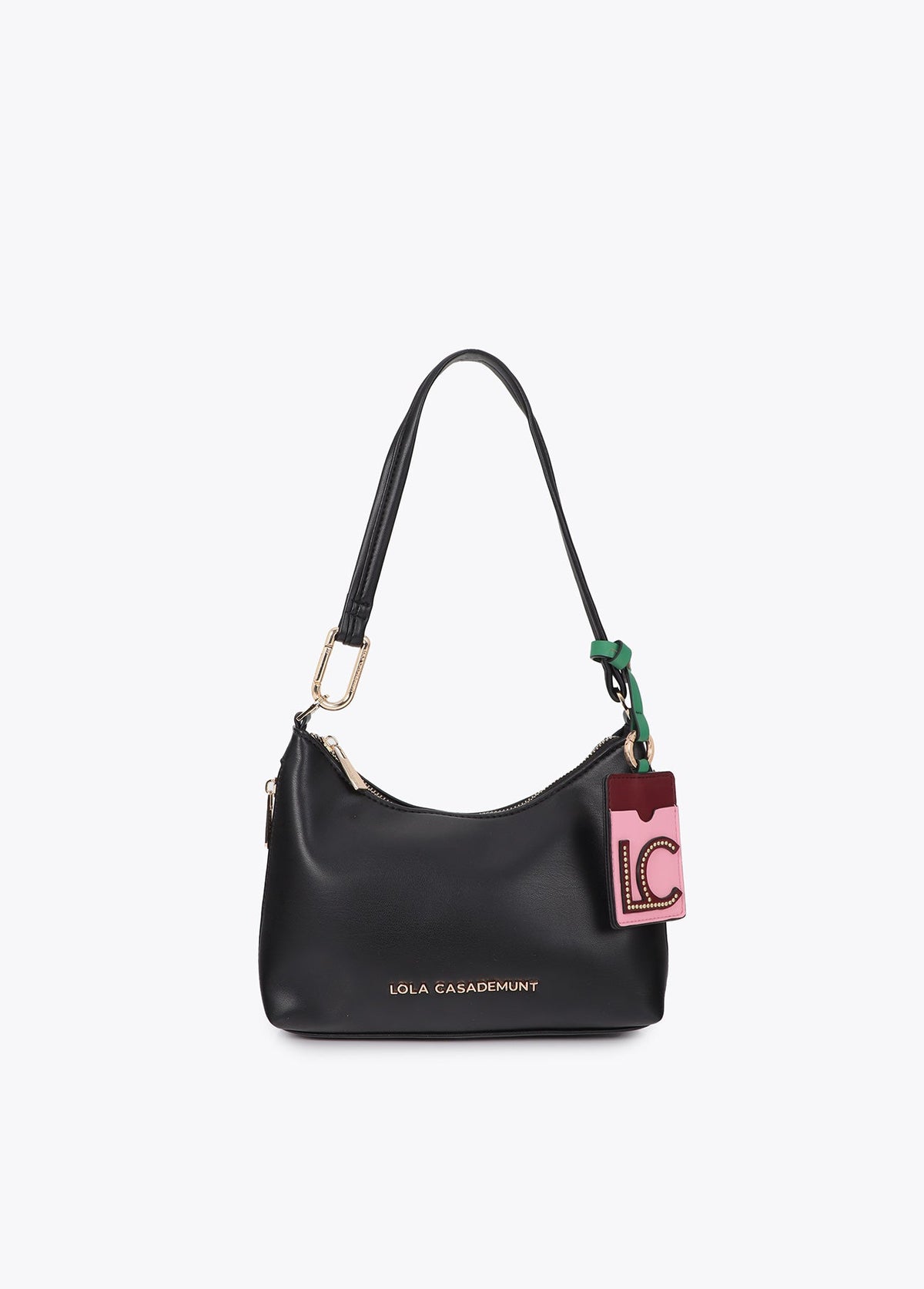 lf2604038-Faux leather shoulder bag with contrasting pendant-Black