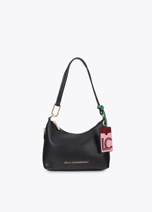lf2604038-Faux leather shoulder bag with contrasting pendant-Black