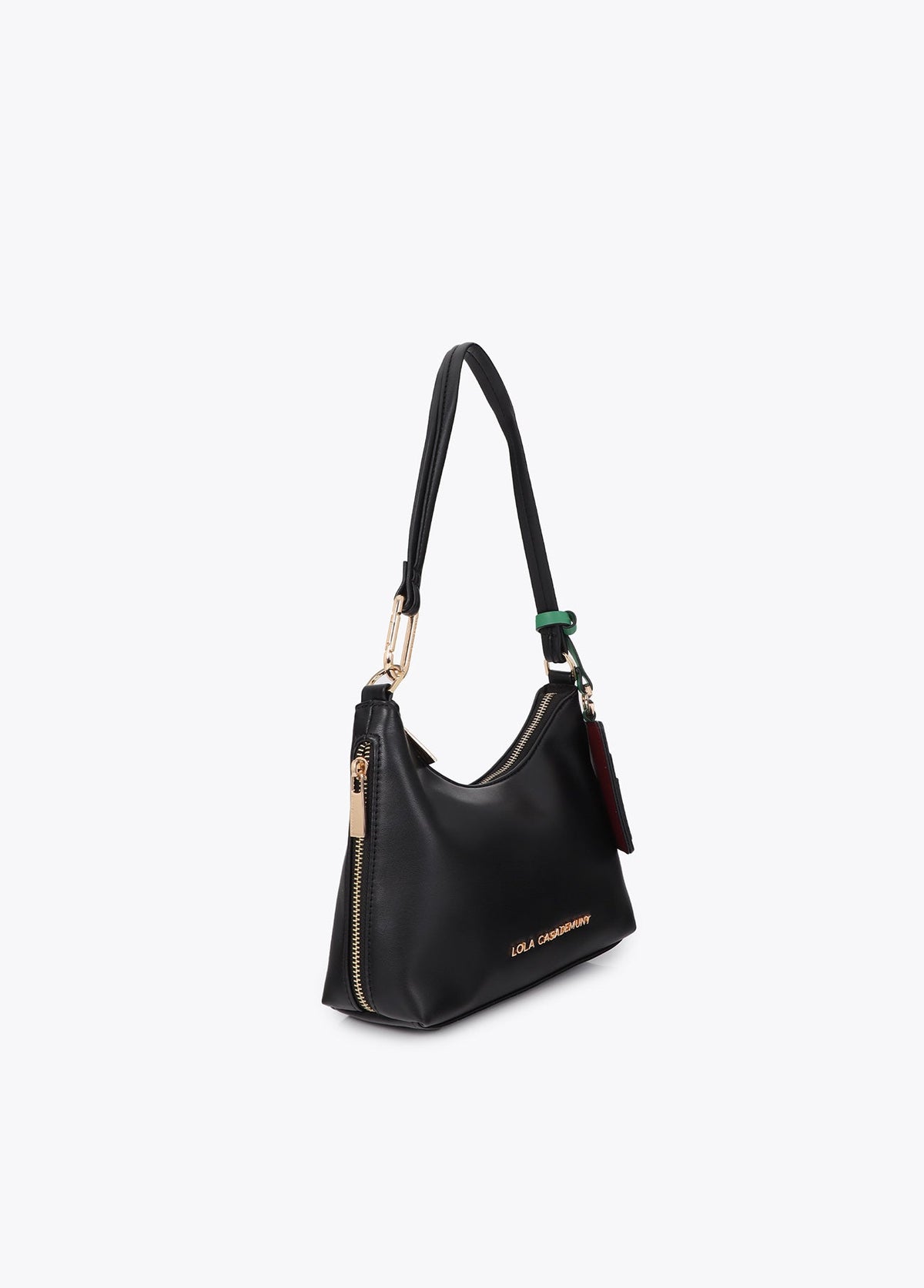 lf2604038-Faux leather shoulder bag with contrasting pendant-Black