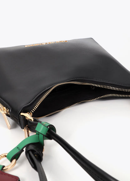 lf2604038-Faux leather shoulder bag with contrasting pendant-Black