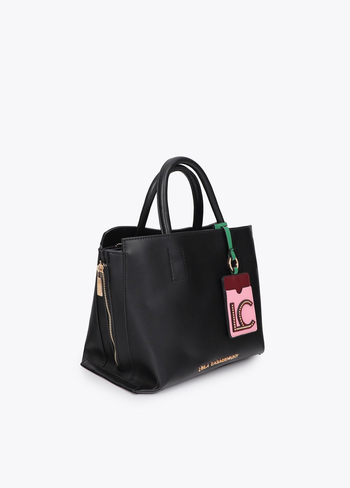 lf2604039-Leather-effect shopper with contrasting pendant-Black