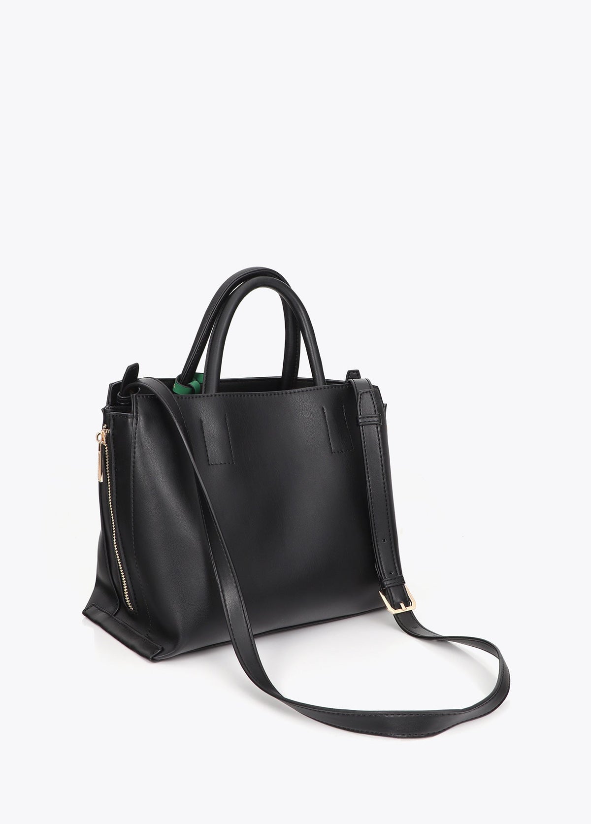 lf2604039-Leather-effect shopper with contrasting pendant-Black
