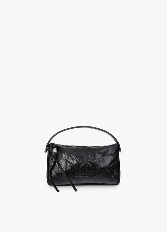 lf2604040-Wrinkled leather effect shoulder bag-Black