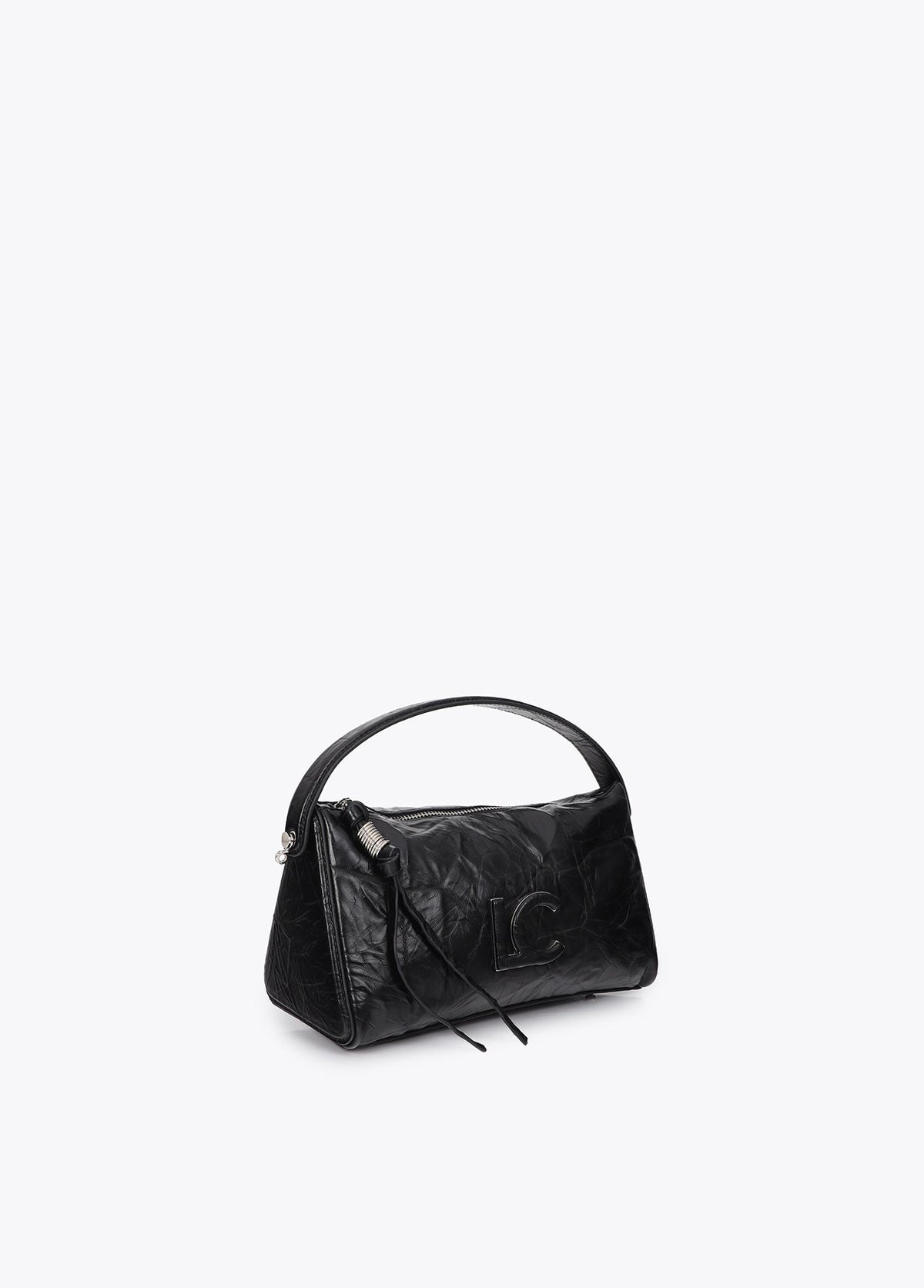 lf2604040-Wrinkled leather effect shoulder bag-Black