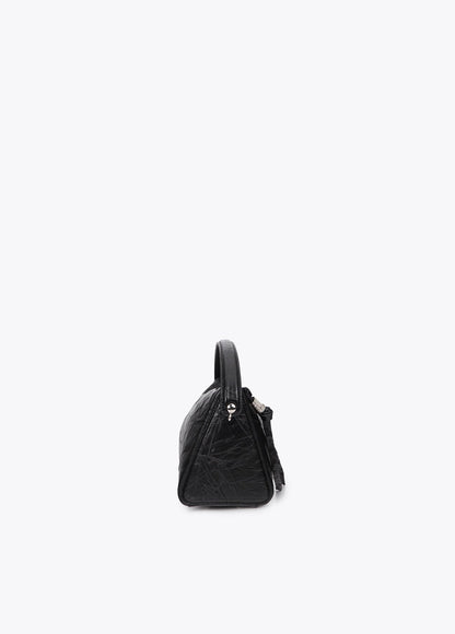 lf2604040-Wrinkled leather effect shoulder bag-Black