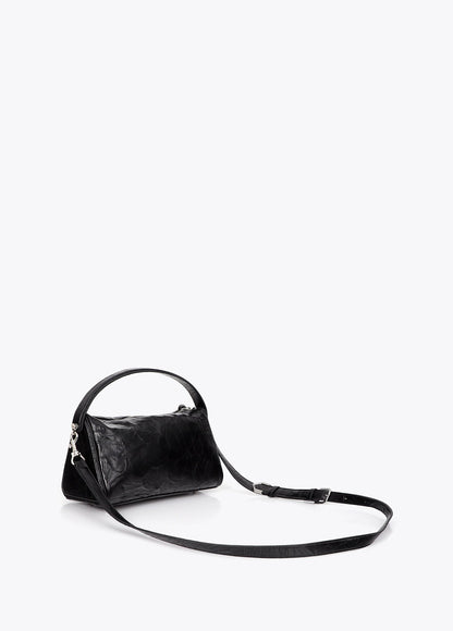 lf2604040-Wrinkled leather effect shoulder bag-Black