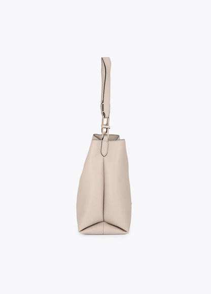lf2604048-Leather effect shopper with matching logo-Ecru