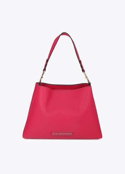 lf2604048-Leather effect shopper with matching logo-Fuchsia