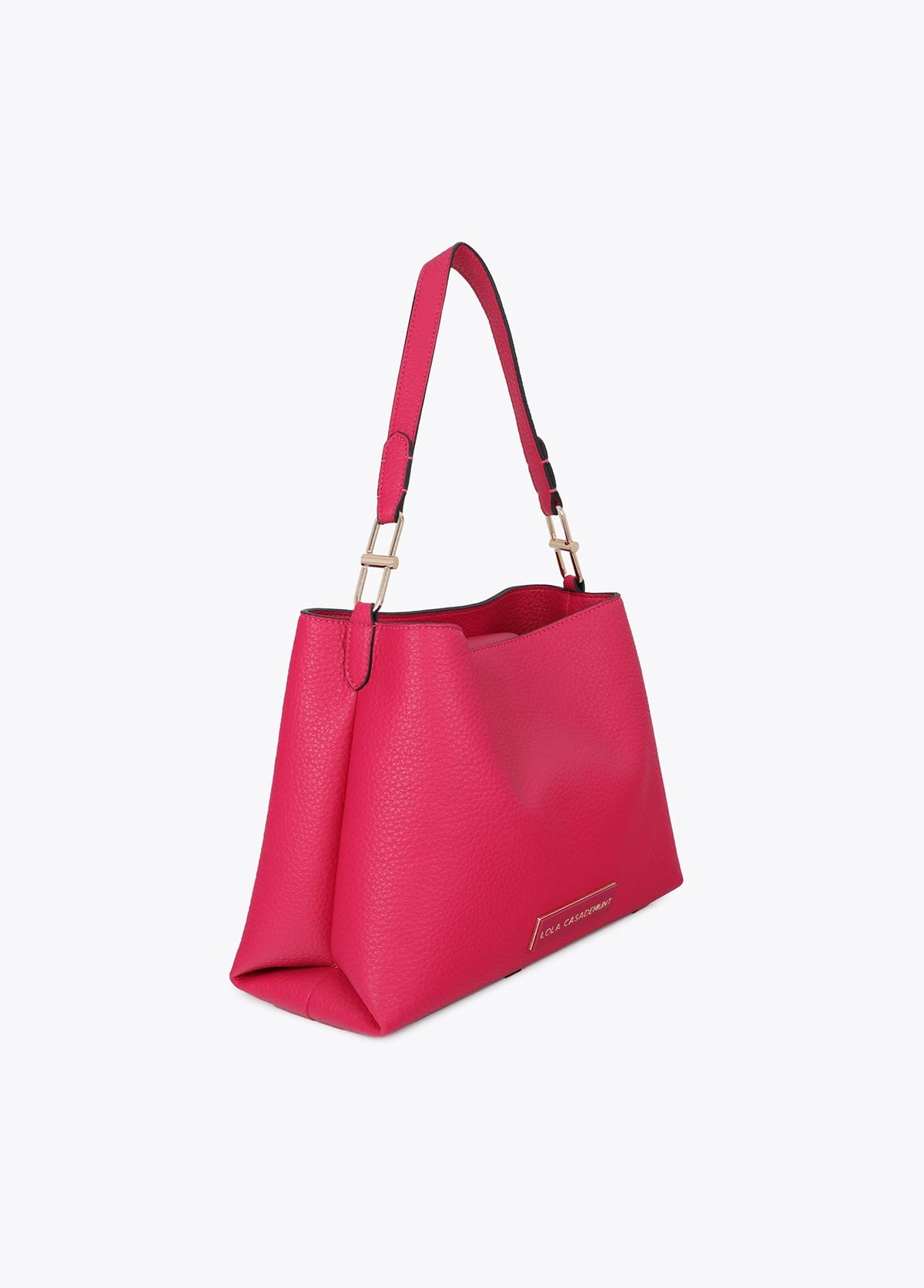 lf2604048-Leather effect shopper with matching logo-Fuchsia