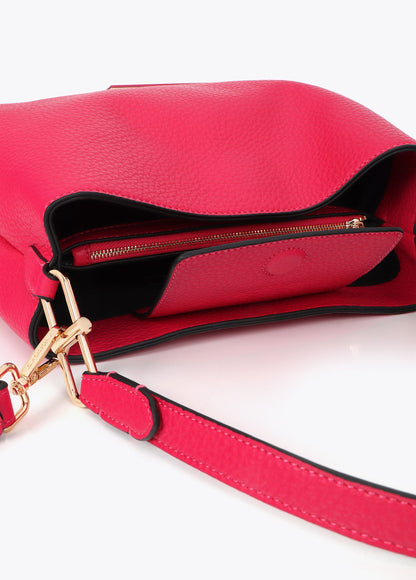 lf2604048-Leather effect shopper with matching logo-Fuchsia