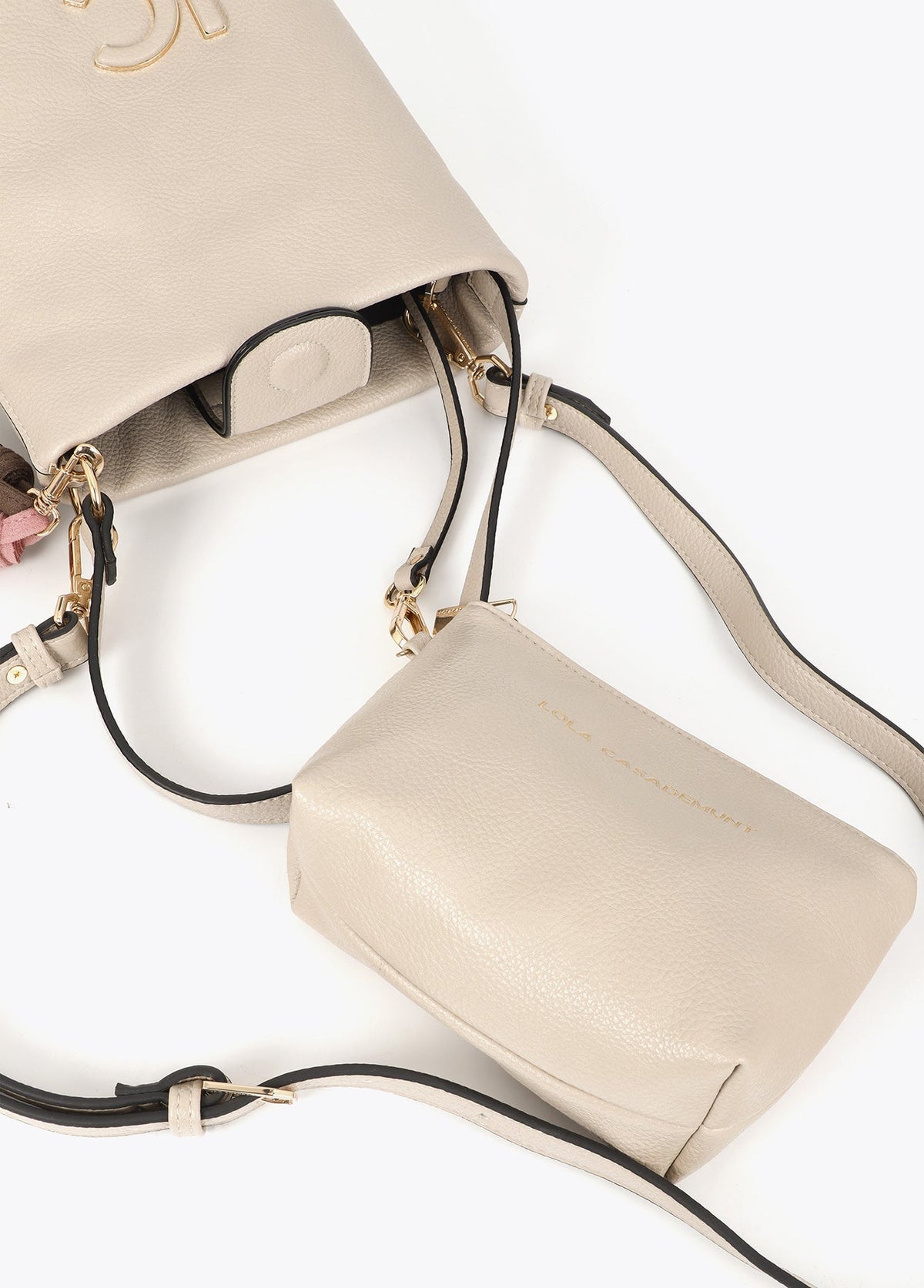 lf2604058-Faux leather shoulder bag with pompoms-Ecru