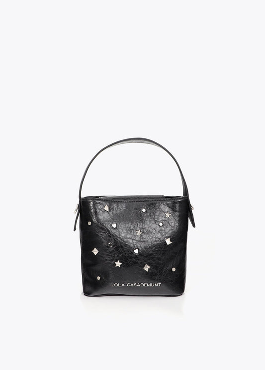lf2604060-Star and heart studded shoulder bag-Black