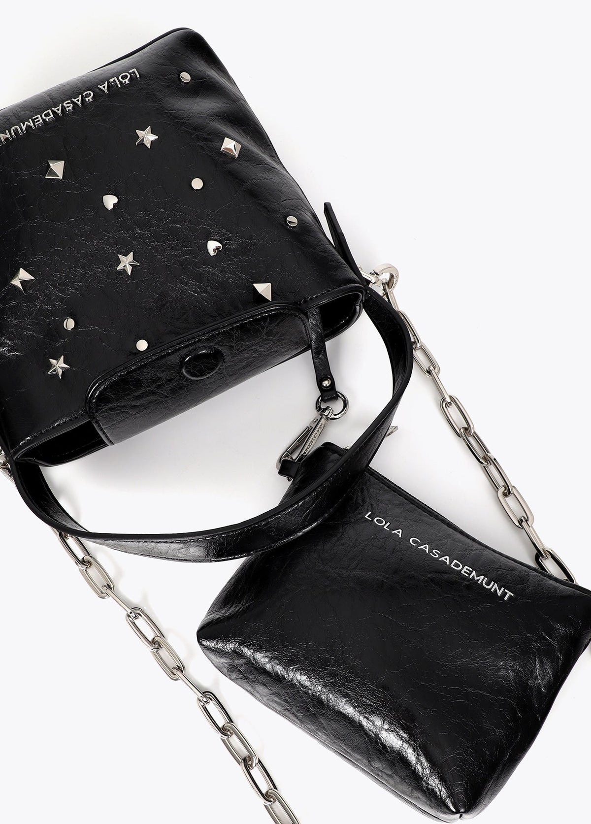 lf2604060-Star and heart studded shoulder bag-Black