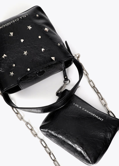 lf2604060-Star and heart studded shoulder bag-Black