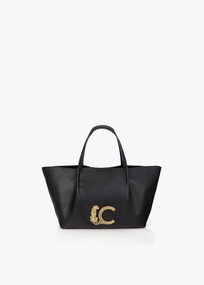 lf2604071-Leather-effect shoulder bag with double handle-Black