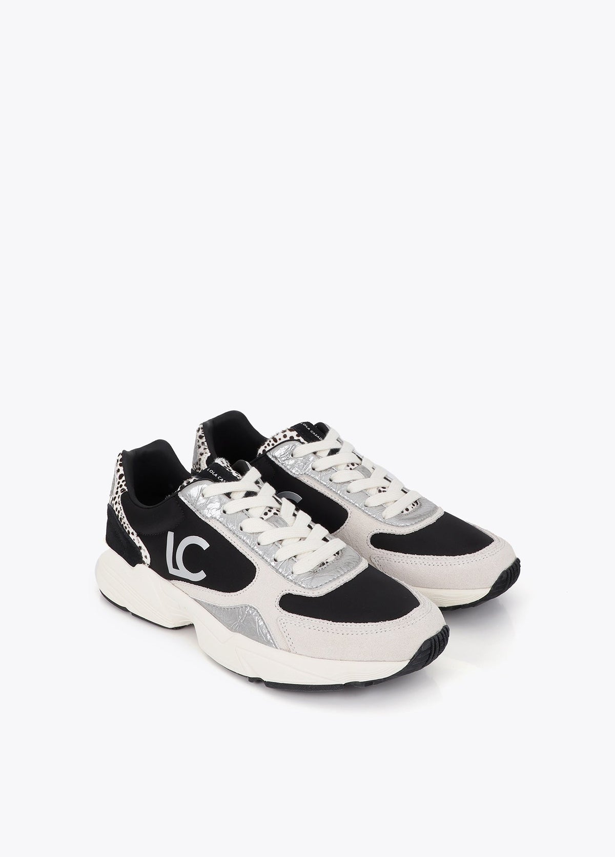 lf2605018-Sneaker with a combined running sole in different materials and leather-Black-Ecru